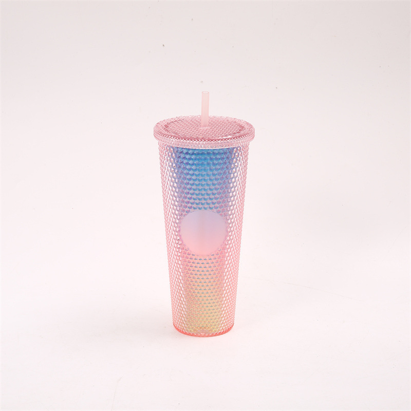 2023 New Fashion Bulk Plastic Glitter Pineapple Grid Iridescent Matte In Mugs Studded Tumbler 24 Oz Cup With Costom Logo Straw
