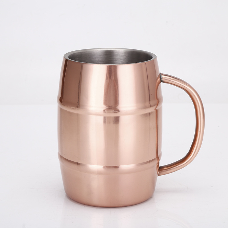Multiple Size Double Wall Barrel Shaped Stainless Steel Insulated Cup Wide Mouth With Handle Beer Mug