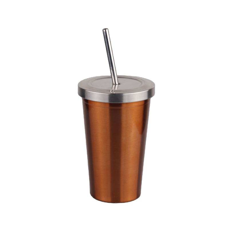 Hot Selling 500ml Double Wall Stainless Steel Tumbler Coffee Mug For With Straw And Lid