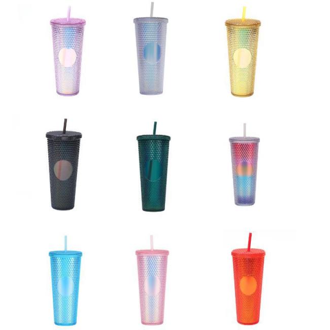 Double Wall Capacity Studded Pinch Cup 22OZ Fashion Creative AS Straw Durian Plastic Cup
