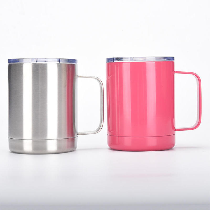 Чашка из нержавеющей стали с логотипом и ручкой, стакан с двойными стенками, дорожная кружка для кофе на 12 унций с крышкой и ручкой