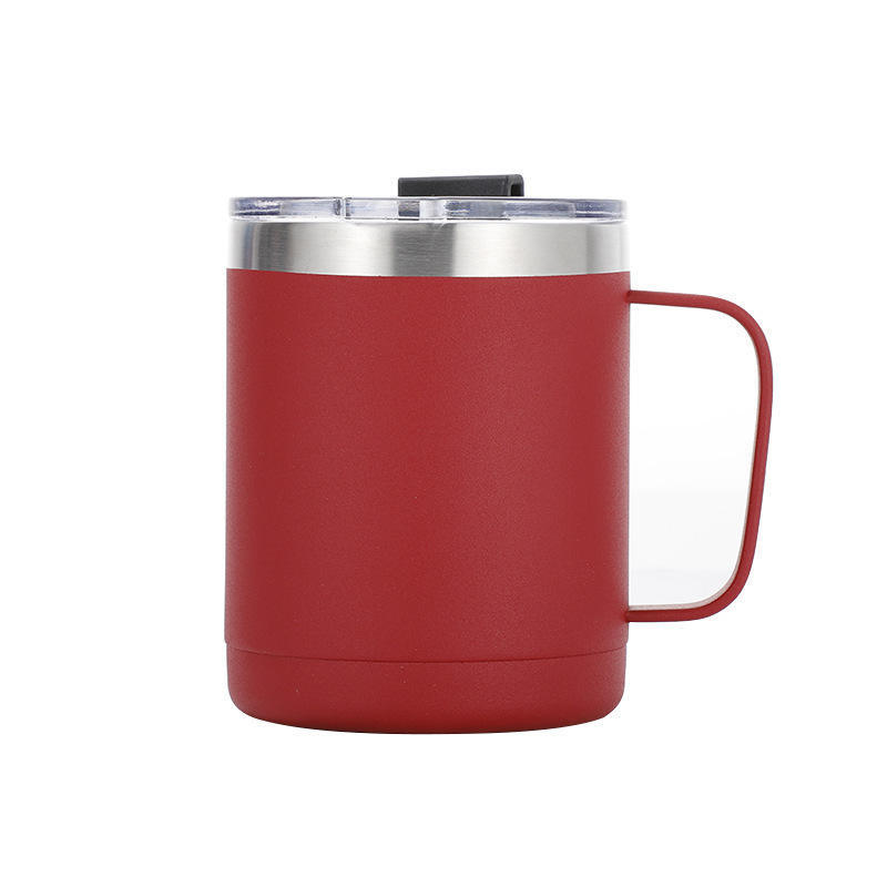 Чашка из нержавеющей стали с логотипом и ручкой, стакан с двойными стенками, дорожная кружка для кофе на 12 унций с крышкой и ручкой