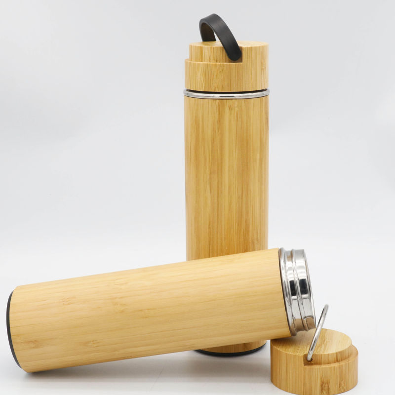 Eco-friendly Stainless Steel Vacuum Insulated Water Bottle With Bamboo sleeve and Bamboo Lid