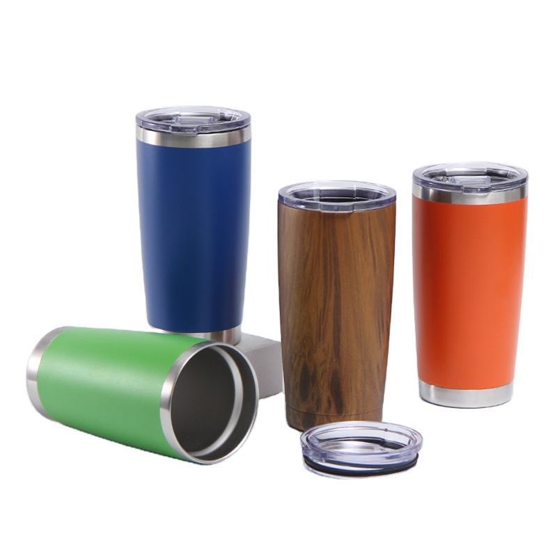 Custom 20oz Color Powder Coated Stainless Steel Water Bottle Double Wall Vacuum Travel Tumbler with Lid