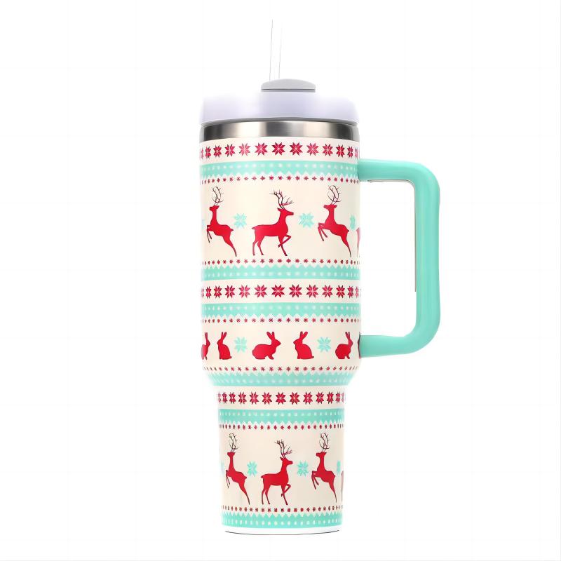 Christmas Design Double Wall Thermos Vacuum Insulated Flask Stainless Steel Water Bottle With Handle Coffee Tumbler