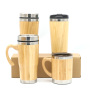 Eco Friendly Stainless Steel Triple Wall Vacuum Flask Insulated With Bamboo sleeve With Bamboo Lid Water Bottle