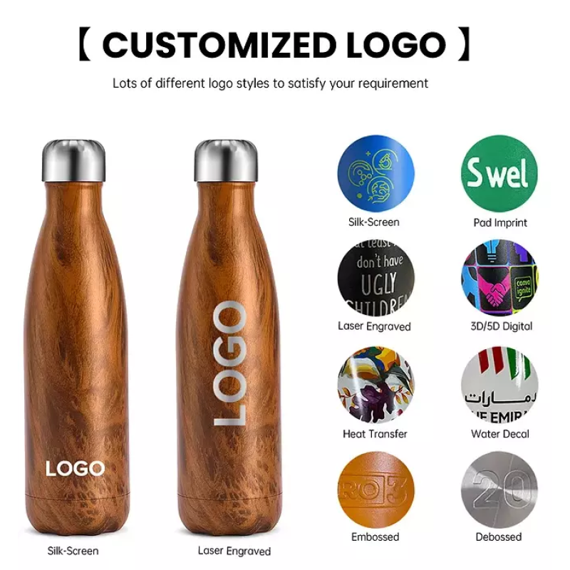 Cola Shaped 500ml Stainless Steel Water Bottle Double Wall Insulated Custom Logo Thermos Flask