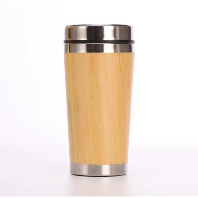 Custom Bamboo Lid 12/15/17oz Double Wall Stainless Steel 304 Coffee Mug Cup Vacuum Thermos Bamboo Water Bottle With Handle