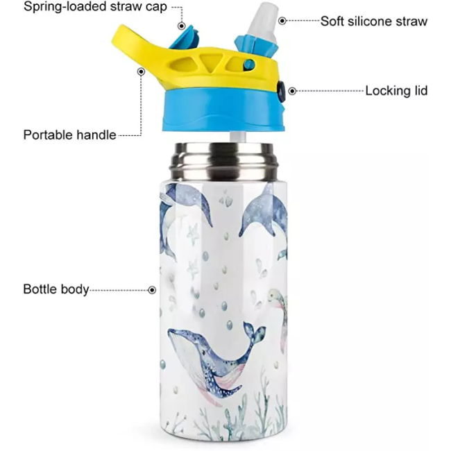 Wholesale 350ml water bottle Vacuum Insulated Thermos Flask Stainless Steel Water Bottle with Straw for Kids