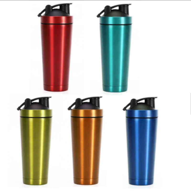 BPA free Stainless Steel Single Wall Sport Flask Protein Shaker Flask With Ball For GYM Water Bottle