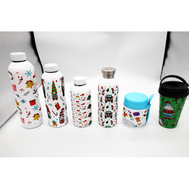 Christmas Designs Stainless Steel Double Wall Insulated Vacuum Flasks With Different Lids Thermos Water Bottle