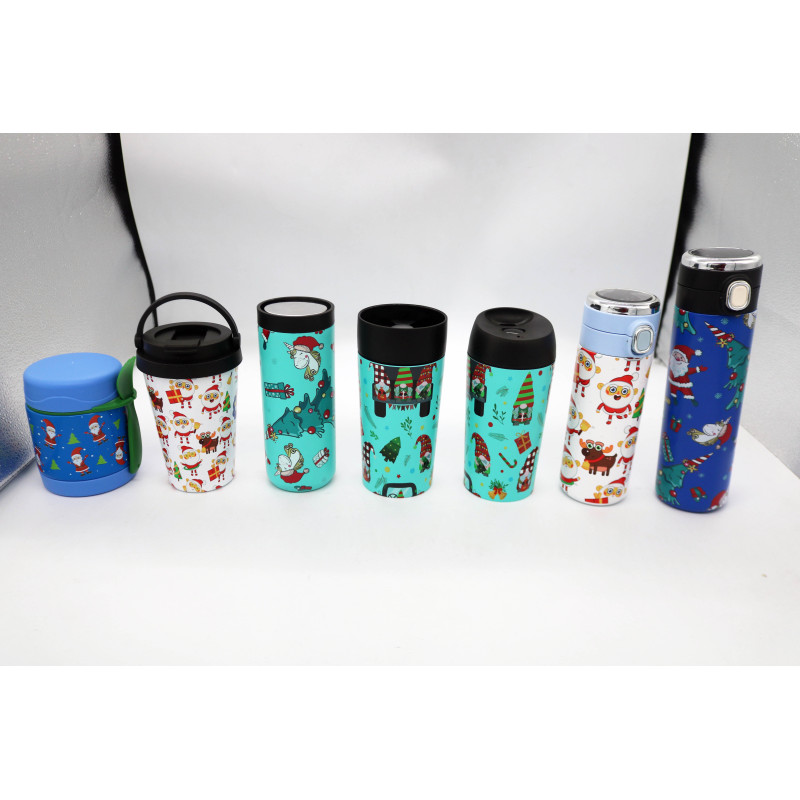 Christmas Designs Stainless Steel Double Wall Insulated Vacuum Flasks With Different Lids Thermos Water Bottle