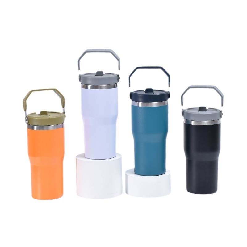 Hot double stainless steel handle cover tumbler with flip suction