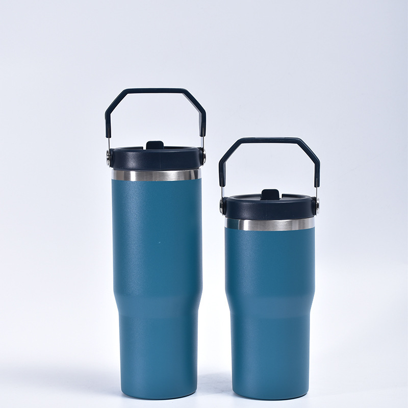 Hot double stainless steel handle cover tumbler with flip suction
