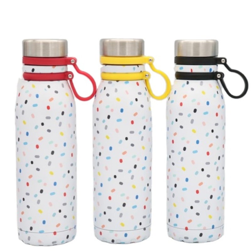 Custom logo  double wall vacuum insulated sport stainless steel water bottle sports holder with neck lanyard strap