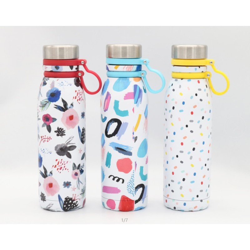 Custom logo  double wall vacuum insulated sport stainless steel water bottle sports holder with neck lanyard strap