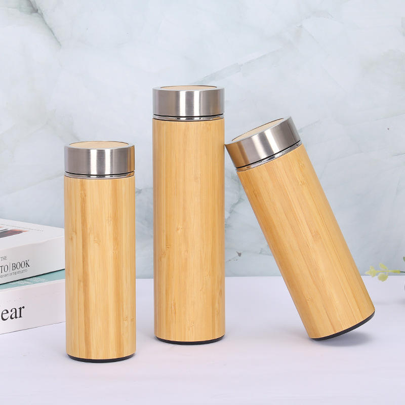 Factory Direct Supply Bamboo Thermos Bottle 500ml Triple Wall Stainless Steel Vacuum Flask Insulated Water Bottle