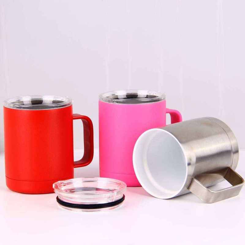 Hot Selling 12 Oz Triple Wall Ceramic Liner Custom Vacuum Insulated Travel Tumbler With Handle
