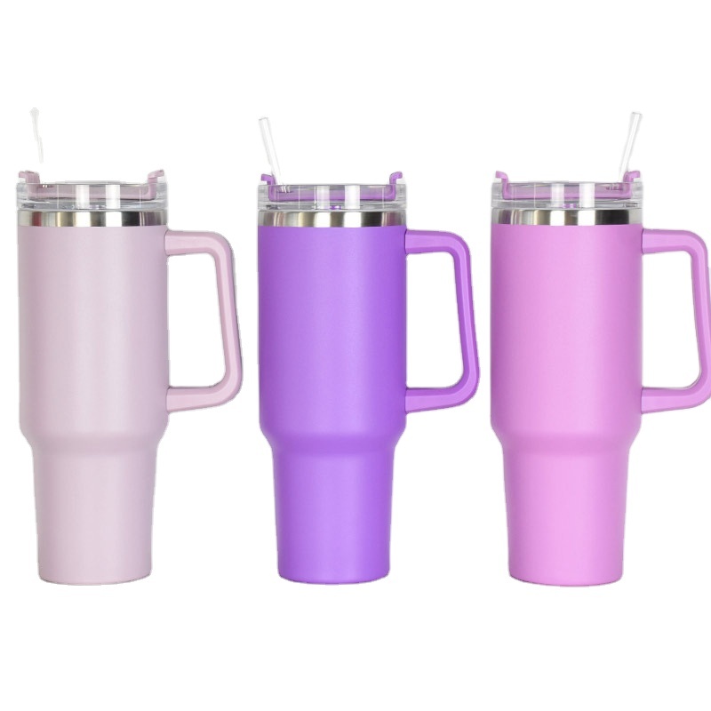 Double wall  40oz tumbler  insulated stainless steel coffee tumbler with a handle lid