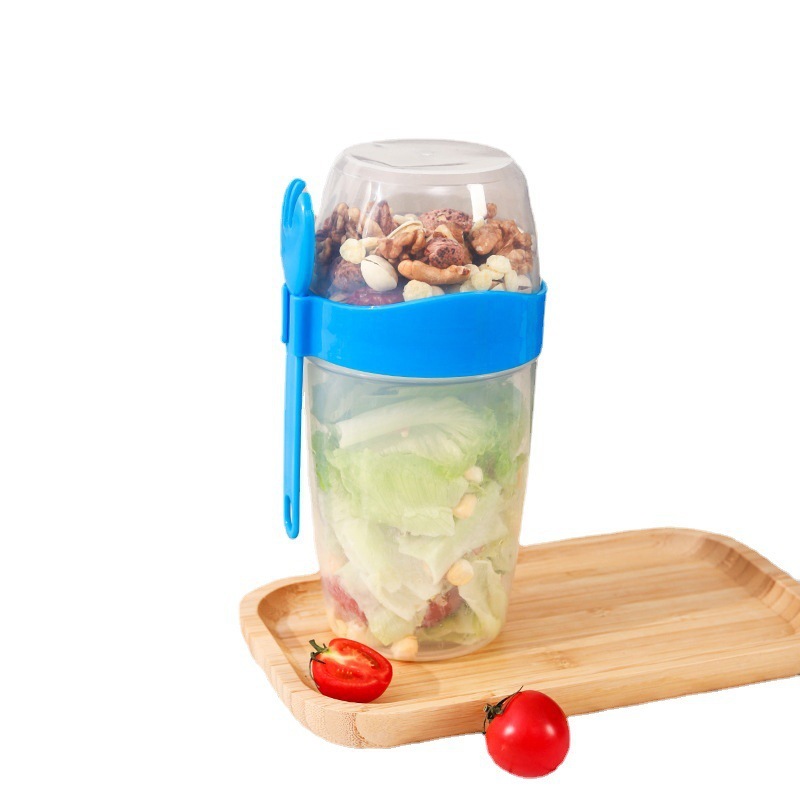Eco-friendly 12OZ Salad Cup Double Wall Clear AS Plastic Yogurt Cup With Spoon