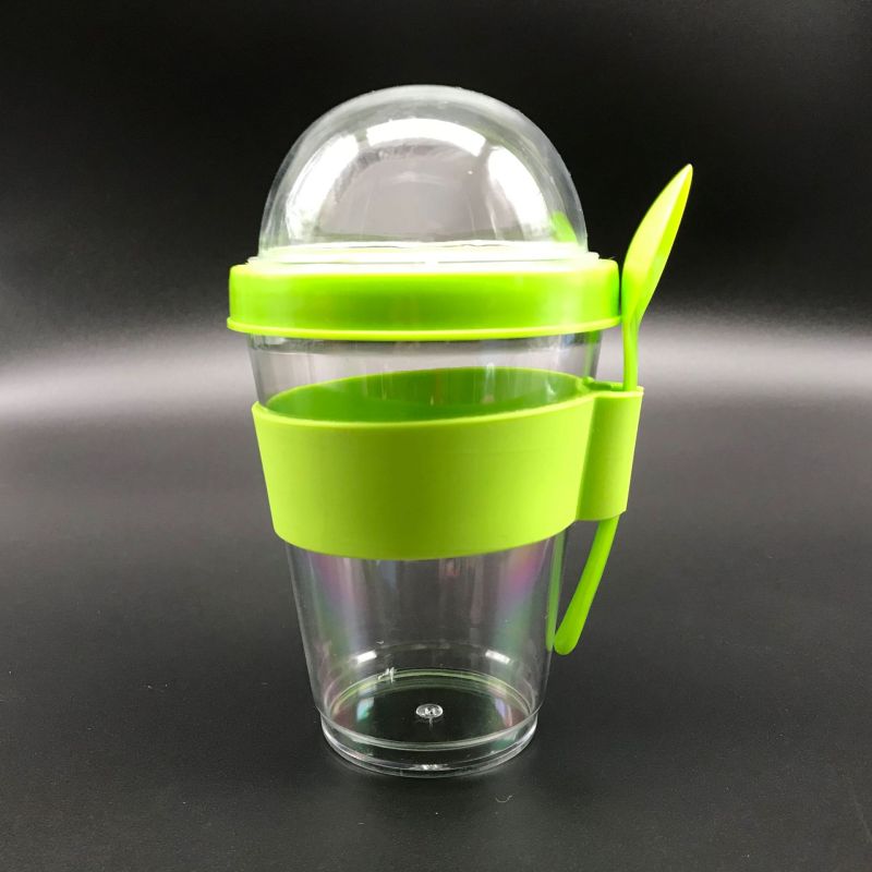 Eco-friendly 12OZ Salad Cup Double Wall Clear AS Plastic Yogurt Cup With Spoon