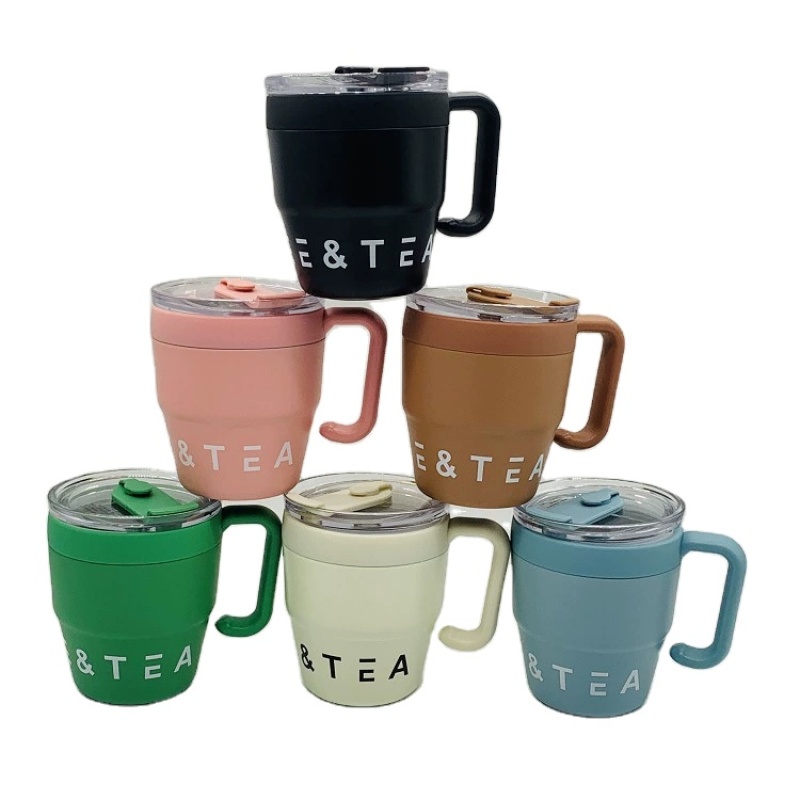 Seaygift Ins Simple New Creative Handle Stainless Steel Coffee Tumbler Mug Vacuum Insulated Thermos Tea Cup With Straw