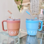 Seaygift Ins Simple New Creative Handle Stainless Steel Coffee Tumbler Mug Vacuum Insulated Thermos Tea Cup With Straw