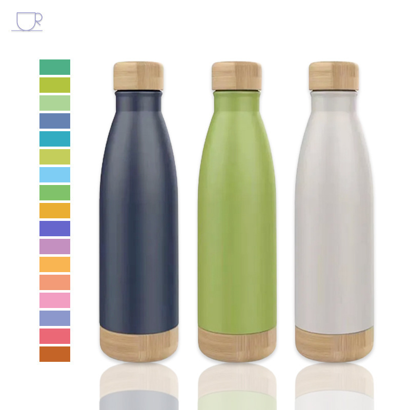 500ML Double Wall Vacuum Flask Stainless Steel Sports Warm Water Bottle with Bamboo Bottom Thermos Bottle for Gym