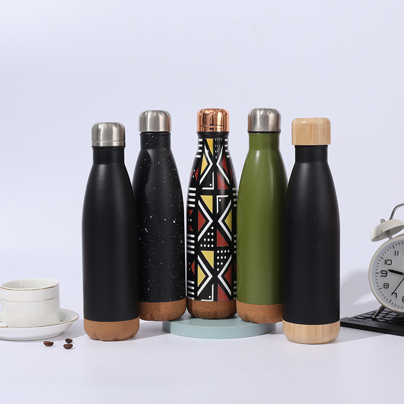 500ML Double Wall Vacuum Flask Stainless Steel Sports Warm Water Bottle with Bamboo Bottom Thermos Bottle for Gym