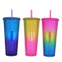 Plastic Coffee Cup Party Reusable Plastic Tumbler Multi Colors Custom Logo Gradient Plastic Diamond Studded Cup Tumbler