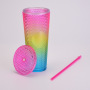 Plastic Coffee Cup Party Reusable Plastic Tumbler Multi Colors Custom Logo Gradient Plastic Diamond Studded Cup Tumbler