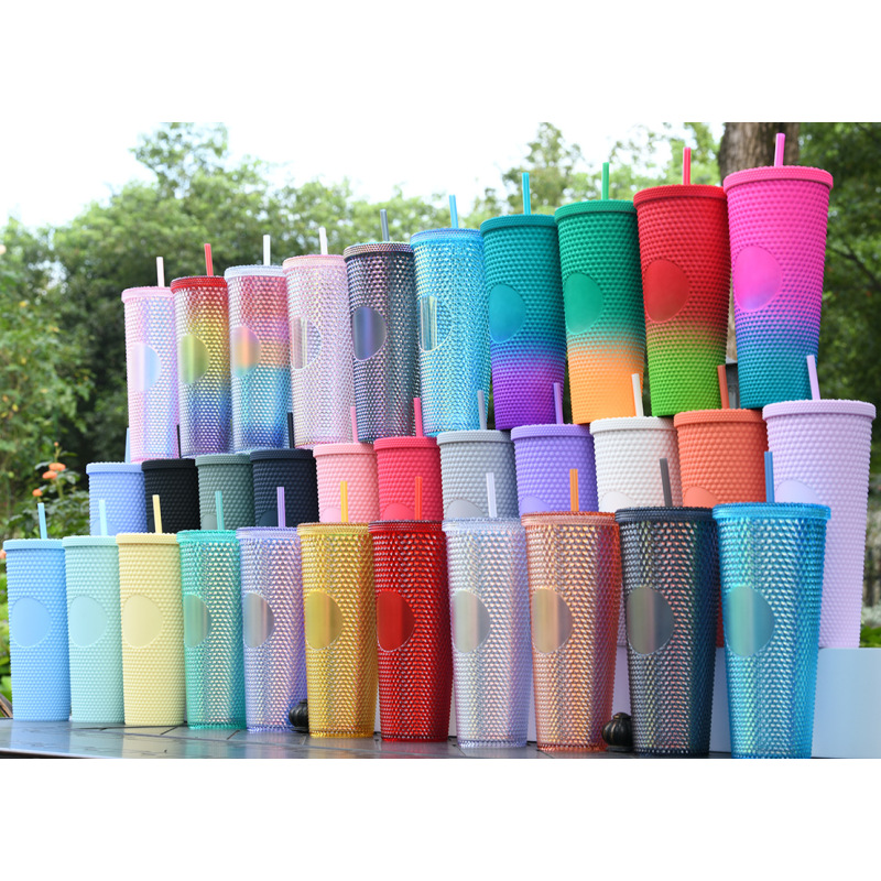 Plastic Coffee Cup Party Reusable Plastic Tumbler Multi Colors Custom Logo Gradient Plastic Diamond Studded Cup Tumbler