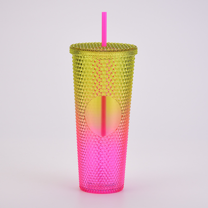 Plastic Coffee Cup Party Reusable Plastic Tumbler Multi Colors Custom Logo Gradient Plastic Diamond Studded Cup Tumbler