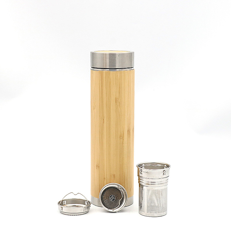 Bamboo Tumbler  Insulated Temperature Display Thermos Vacuum Flask with Removable Tea Infuser