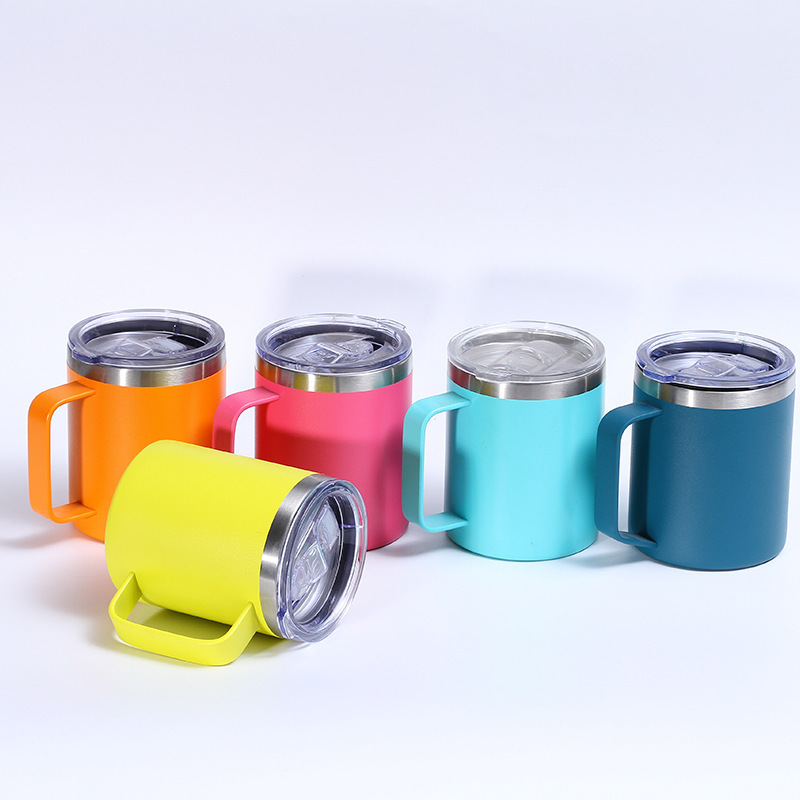 Eco Friendly Double Wall Insulated Vacuum Flasks Beer Mug With Handle Lid Stainless Steel Travel Mug