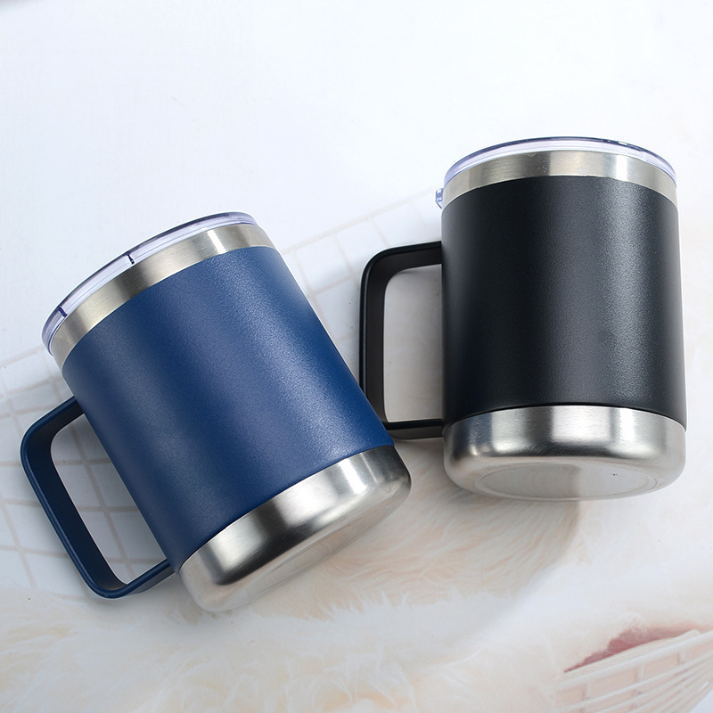 Eco Friendly Double Wall Insulated Vacuum Flasks Beer Mug With Handle Lid Stainless Steel Travel Mug