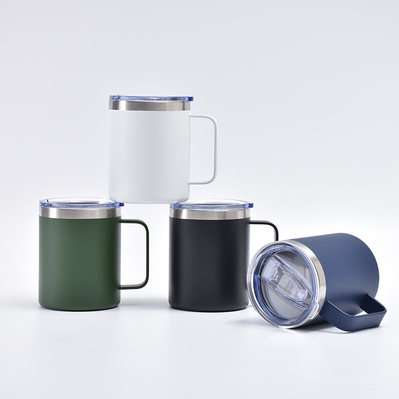Eco Friendly Double Wall Insulated Vacuum Flasks Beer Mug With Handle Lid Stainless Steel Travel Mug