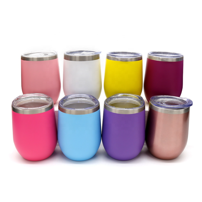 Wholesale Reusable Leakproof 12OZ Stainless Steel Double Wall Egg Shaped Wine Tumbler With Lid