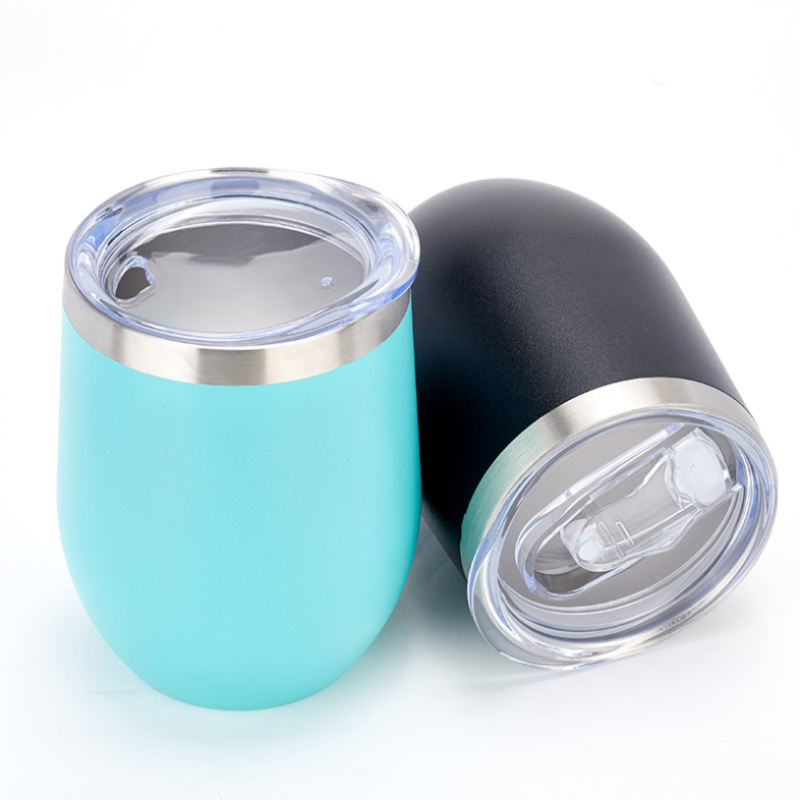 Wholesale Reusable Leakproof 12OZ Stainless Steel Double Wall Egg Shaped Wine Tumbler With Lid