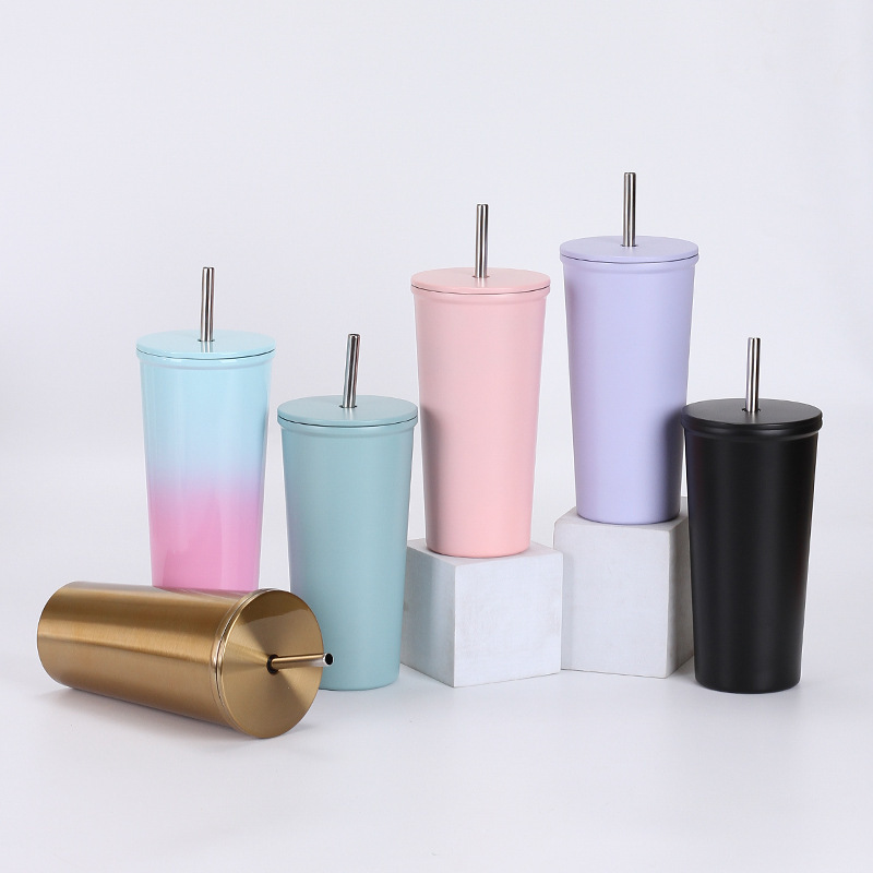 Double Wall Stainless Steel Insulated Tumbler Travel Cup With SS straw Vacuum Coffee Mug