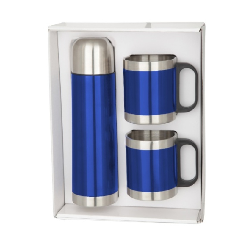 Eco-friendly Stainless Steel Double Wall Vacuum Flask Insulated Thermos Water Bottle Set One bottle With Two Mugs