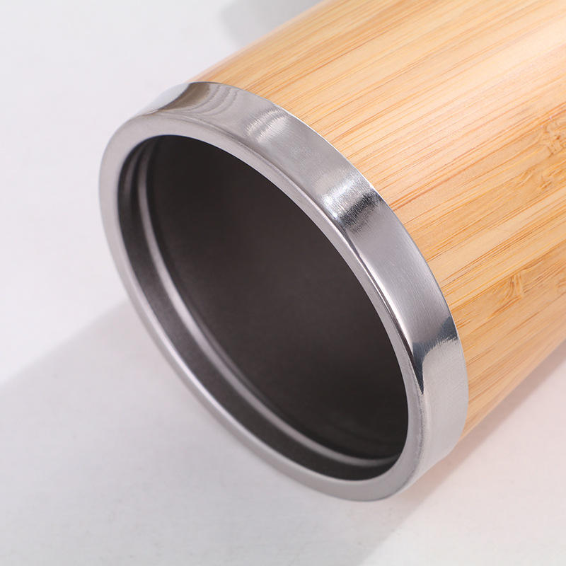 Hot Selling Stainless Steel Double Wall Vacuum Flask Insulated With Bamboo Sleeve Coffee Mug