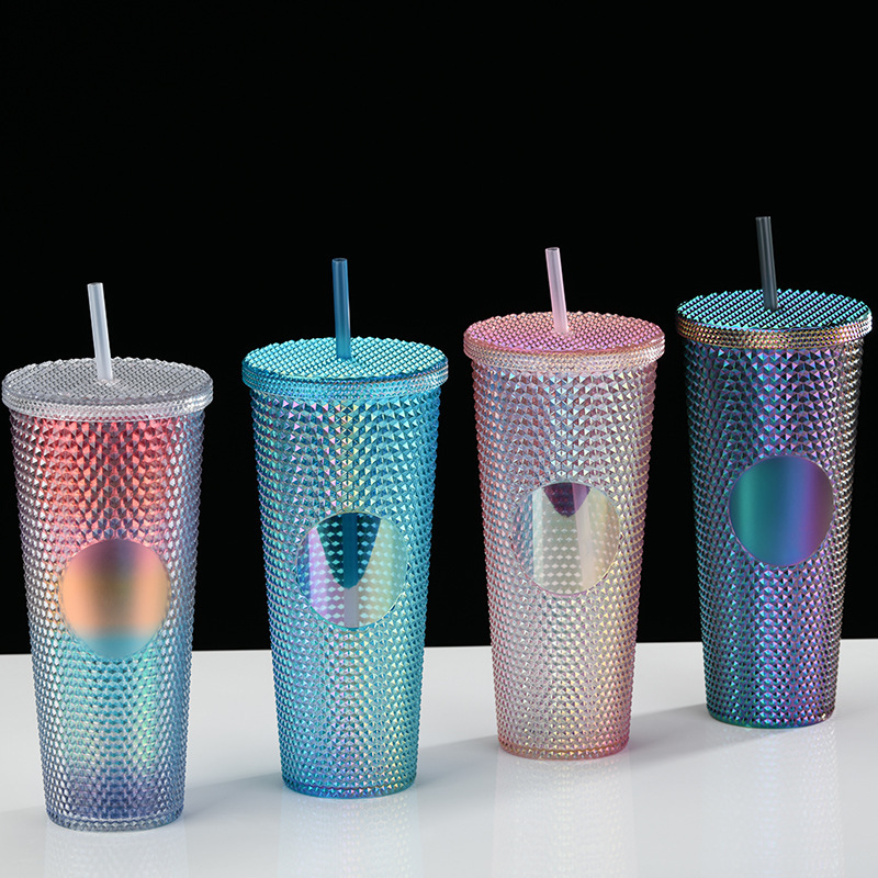 Diy Available 24oz Venti Double Wall Coffee Matte Plastic Bulk Studded Tumbler Grid Pineapple Cup With Straw And Lids