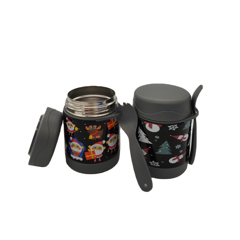 Custom Cartoon Children Food Flask Kid Lunch Box Insulated Bento Box Stainless Steel Thermos Children Food Jar With Spoon