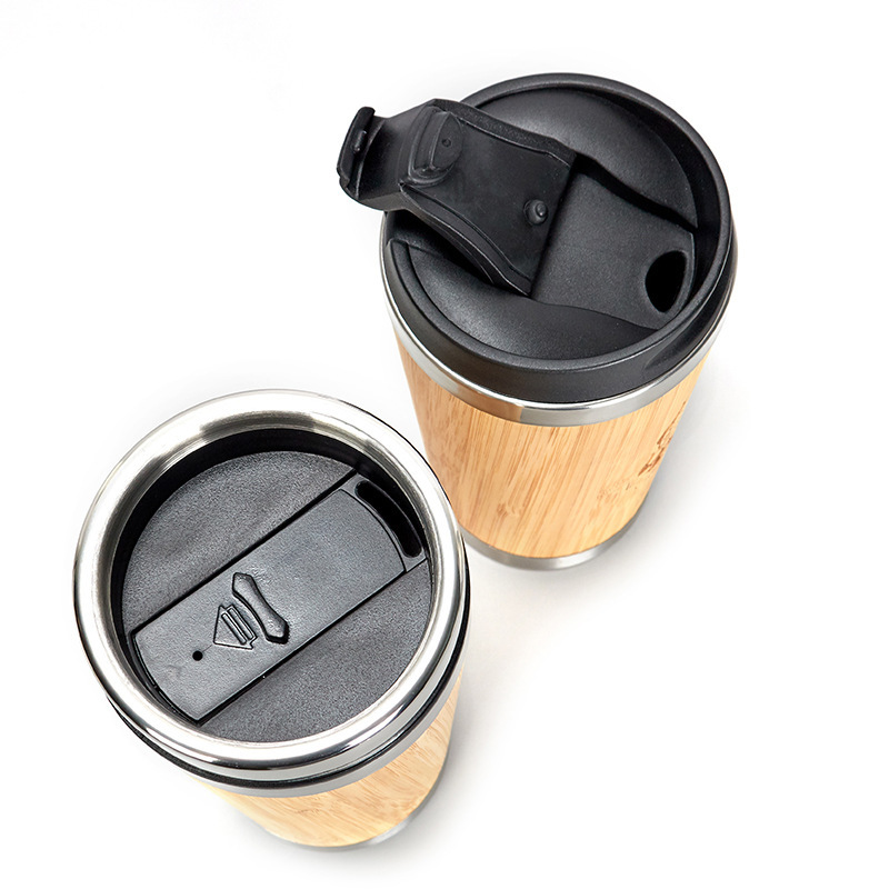 High quality BPA free stainless steel triple wall bamboo water bottle coffee mug