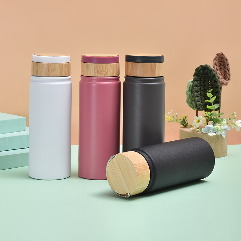 Eco Friendly Stainless Steel Wide Mouth Double Wall Vacuum Insulated Flask For GYM Sport With Bamboo Lid Water Bottle