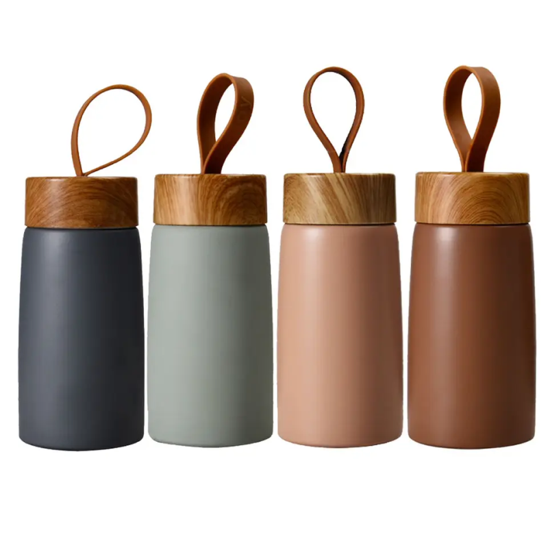 Reusable 260ml Mini Size Portable Stainless Steel Mug Wooden Pattern Insulated Vacuum Water Bottle
