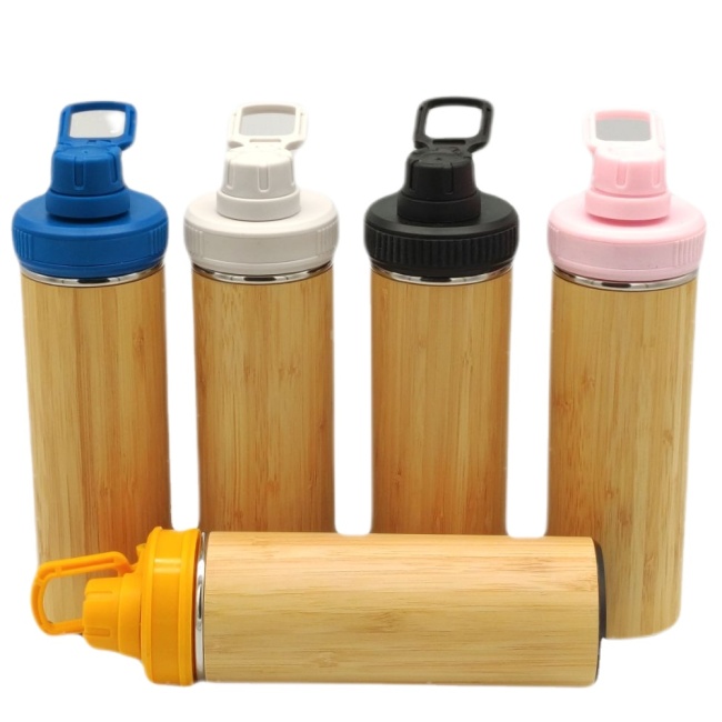BPA Free Stainless Steel Triple Wall Vacuum Flask Insulated With Bamboo Sleeve With Flip Lid Water Bottle