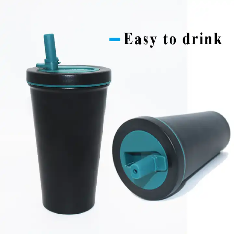 Factory direct 500ml double stainless steel vacuum insulated coffee cup with straw lid