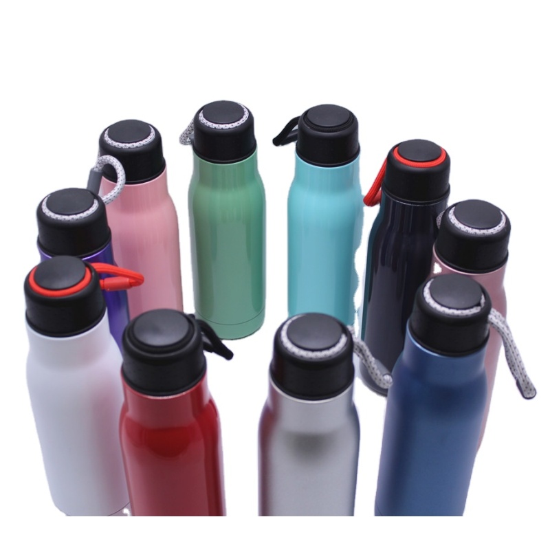 500ml Outdoor Double Wall Insulated Straw Type Stainless Steel Water Bottle With A Strap